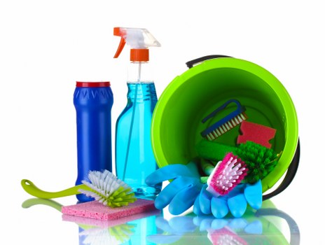 Deep cleaning tools arranged for a thorough home cleaning session