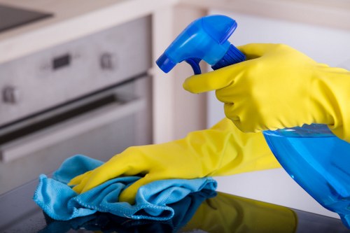 Eco-friendly office cleaning supplies in a workplace