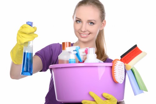 One off cleaning in progress in a kitchen and bathroom